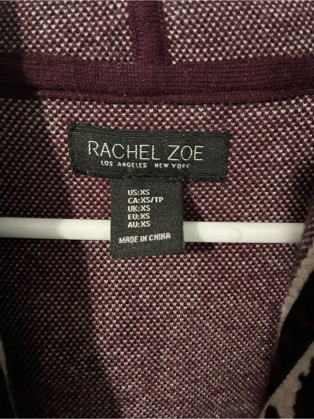 Rachel Zoe Wine and Cream Floral Hooded Cardigan, size xs